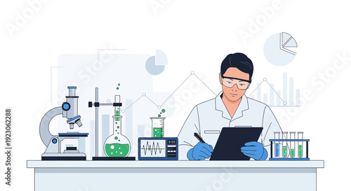 Scientist Conducting Research in Laboratory with Microscope and Equipment