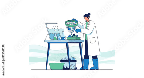 Scientist Conducting Research in Laboratory, Analyzing Samples in Biosafety Cabinet