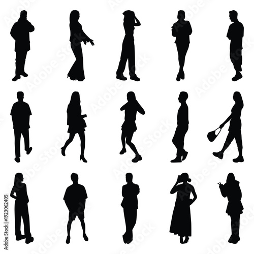Vector collection set of individual people silhouettes.	