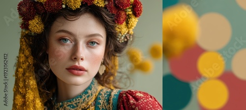 Wallpaper Mural Woman with blossom crown floating above her hair in spring light Torontodigital.ca