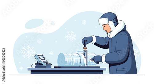 Scientist Examining Ice Core Sample in Arctic Research Station