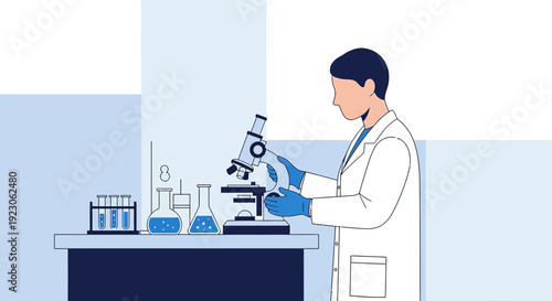 Scientist Examining Sample Under Microscope in Laboratory Setting