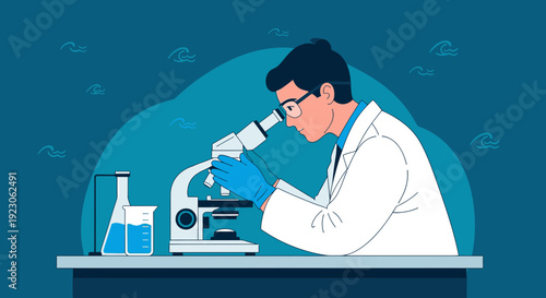 Scientist Examining Sample Under Microscope in Laboratory
