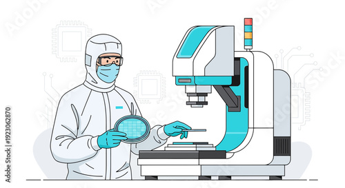 Scientist in Hazmat Suit Working with Microchip Manufacturing Equipment