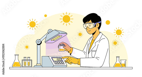 Scientist in Lab Coat Analyzing Sample Under UV Light, Science Research
