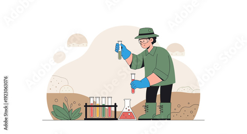 Scientist in Lab Coat Conducts Chemical Experiment with Test Tubes and Beaker