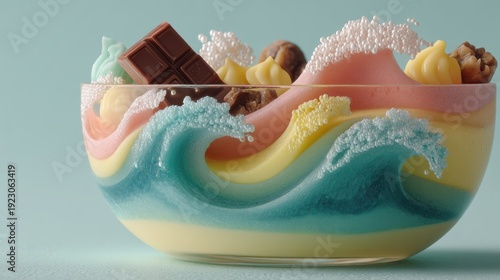 Wallpaper Mural chocolate ocean waves in glass with floating boat on aqua background Torontodigital.ca