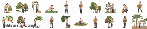 Watercolor Various Gardener Activity and Tree Cultivation Isolated Gardening Set
