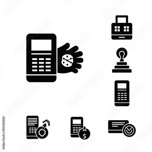 Payment Terminal and Financial Icons Set.