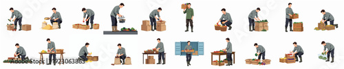 Silhouette Collection of a Man Working with Boxes in Different Poses