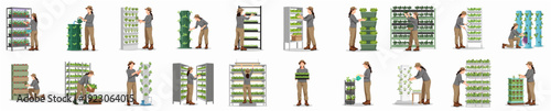 Clean Illustration Vertical Farming System Set with Man and Woman Character