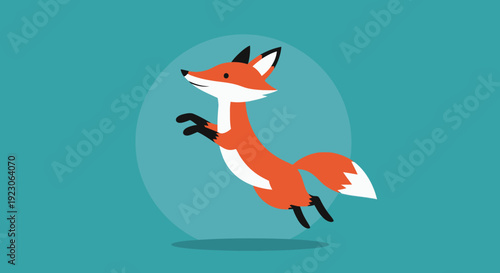 Cartoon Fox Illustration Jumping in Air.