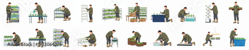 Diverse Set of Person Farming Indoor Vertical Hydroponic Agriculture Process Illustration