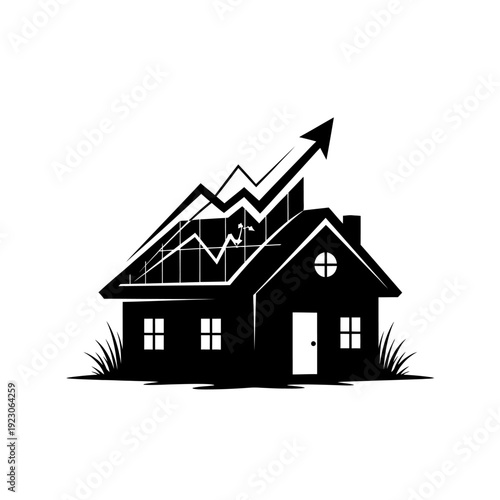 Real Estate Growth Chart House Icon.