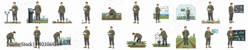 Modern Flat Style Illustration Farmer Man Agricultural Activities Character Set