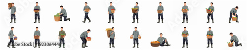 Isometric Man Silhouette Set with Harvesting and Gathering Activity People Illustration