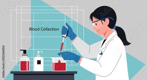 Scientist Performing Blood Test with Pipette in Laboratory