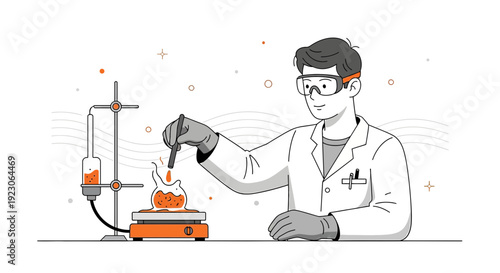 Scientist Performing Chemical Experiment in Laboratory with Beaker and Hot Plate
