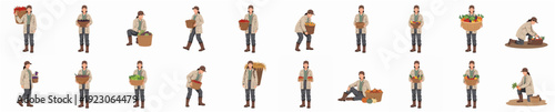 Watercolor Various Farmer Man Character Growing and Harvesting Agricultural Product Illustration