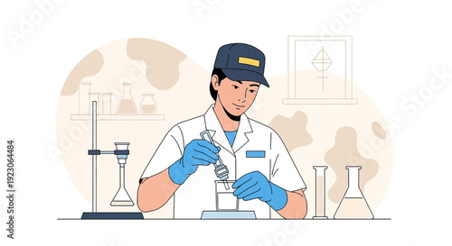 Scientist Performing Chemical Experiment in Laboratory