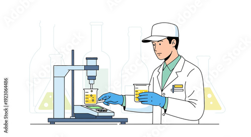Scientist Performing Chemical Experiment with Precision Equipment and Beakers