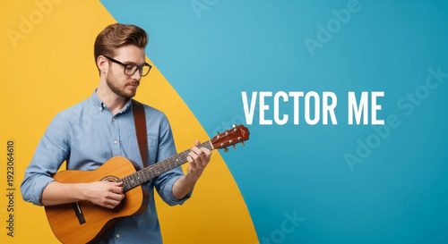 Man Playing Acoustic Guitar with Concentration.
