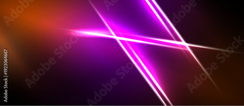 Abstract lines intersect, creating vibrant purple, orange glow. Dark background emphasizes bright energy, modern design.