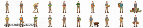 Collection of Cartoon Farmer Character with Harvest in Various Poses Illustration