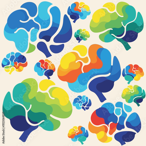Vibrant brain illustrations showcasing human cognition and neuroscience concepts