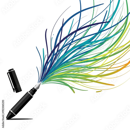 Vibrant colored lines erupting from a sleek black digital pen