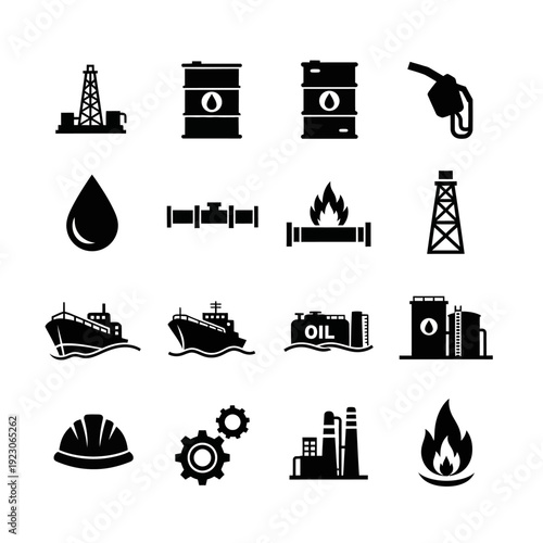 Oil and Gas Industry Icons Set.