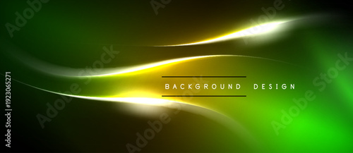 Abstract green yellow gradient. Smooth curves create dynamic light effect. Text reads background design. Minimalist modern visual.