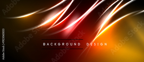 Abstract background features vibrant orange, red lines. Smooth curves create dynamic, glowing effect. Dark space surrounds bright central design.