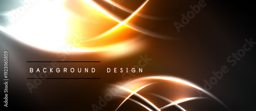 Abstract background features vibrant orange, white lines. Dark shades dominate composition, creating dynamic visual effect. Text reads background design.