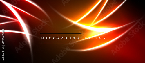 Abstract neon lines radiate from bright center. Dark background emphasizes glowing curves, creating dynamic visual effect.