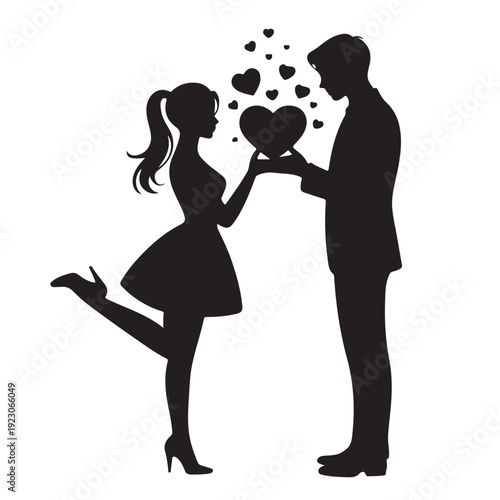 Couple silhouette offering heart symbol, romantic relationship, love and affection, Valentine's day concept, man and woman expressing feelings, sweet gesture.