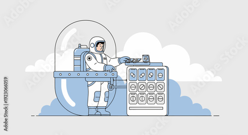 Astronaut in Capsule with Pills and Medicine