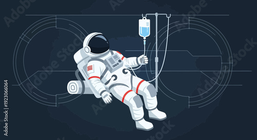 Astronaut Receiving IV Drip in Space - Medical Care and Space Exploration Concept