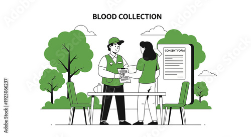 Blood Collection Service: Doctor Takes Sample from Patient in Outdoor Clinic