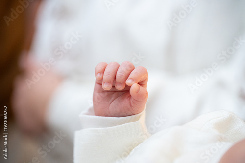 Fotografie Holy infant baptism ceremony in Christian church, priest holding baby during chr