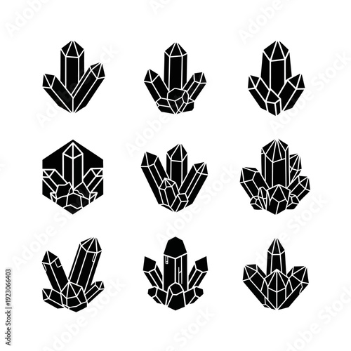 Set of Black Crystal Cluster Icons.