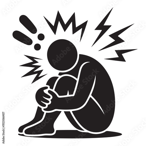 Silhouetted figure hugging knees in fetal position representing depression or anxiety stress