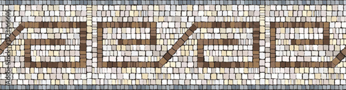 Ancient Greek meander mosaic border. Vector seamless antique Roman tile pattern with stone texture for classic interior and Mediterranean architectural decor.