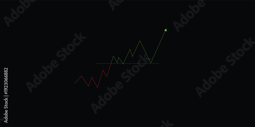 A minimalist financial chart showing market fluctuations with an upward trend on a dark background.