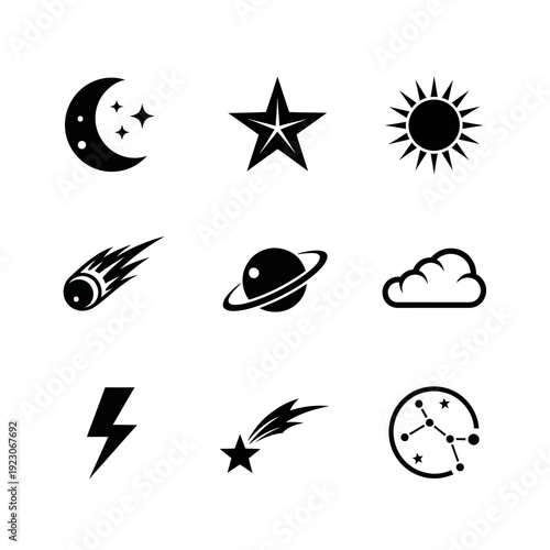 Set of Celestial and Weather Icons.