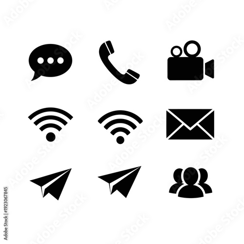 Set of communication and technology icons.