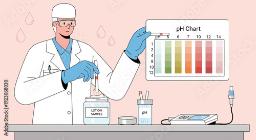 Scientist Analyzes pH Level with Chart and Equipment in Laboratory