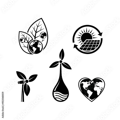 Set of ecofriendly energy icons.