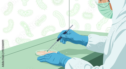 Scientist in Protective Gear Working with Petri Dish and Microbes