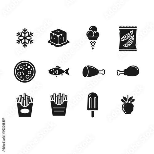 Set of frozen food icons.